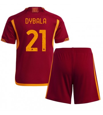 AS Roma Paulo Dybala #21 Hemmaställ Barn 2023-24 Kortärmad (+ Korta byxor)